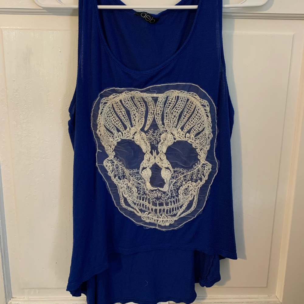 Blue Lace Skull Tank Top